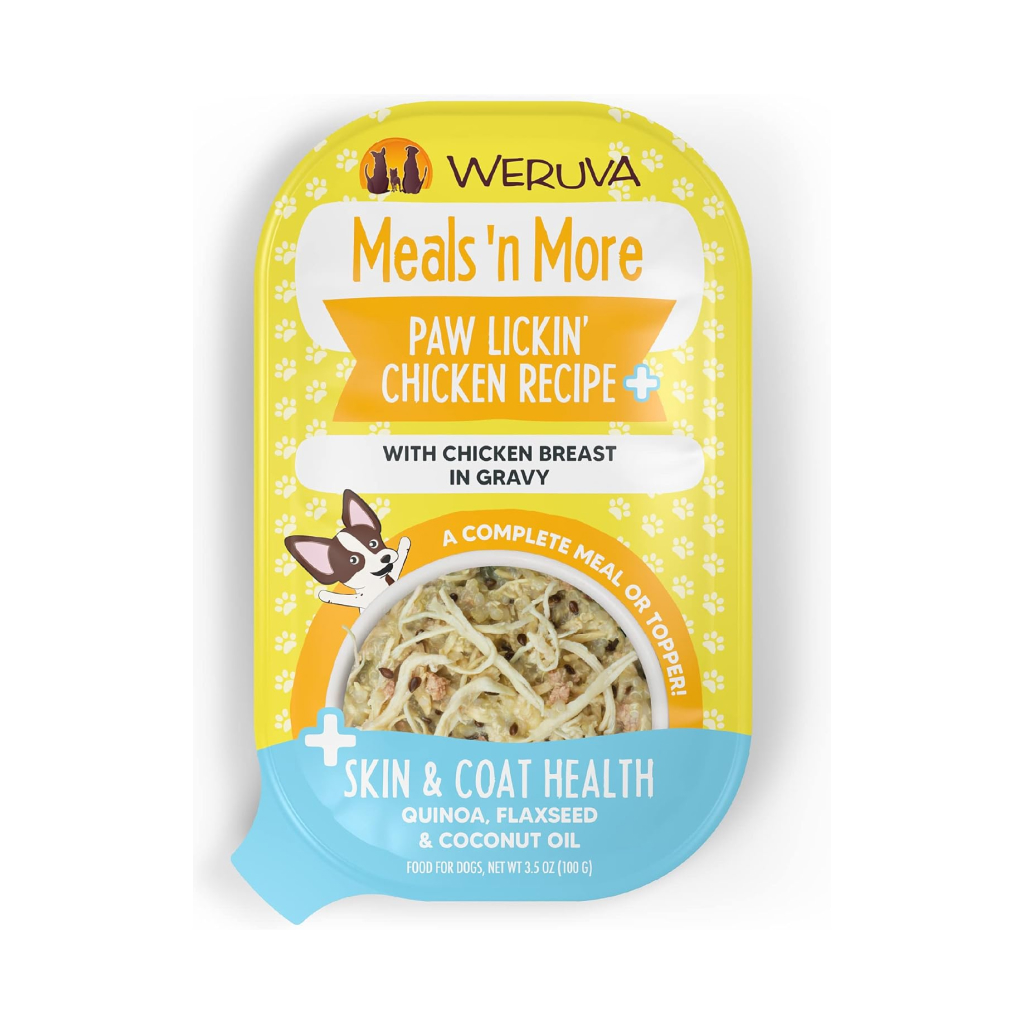 Weruva Meals 'n More Paw Lickin' Chicken Recipe Plus Skin & Coat Health Wet Dog Food Cup, 3.5-oz image number null