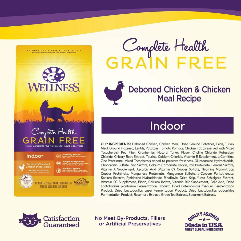 Wellness Complete Health Grain Free Natural Dry Cat Food, Indoor Chicken Recipe image number null