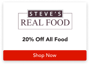 20% off all STEVE'S REAL FOOD food; use code "FRENZY" at checkout