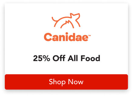 25% off all CANIDAE food; use code "FRENZY26" at checkout