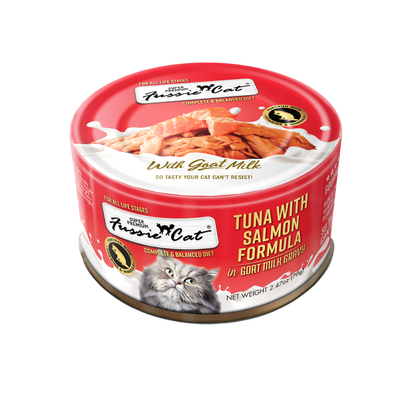 Fussie Cat Tuna with Salmon in goat milk gravy Can, 2.47-oz