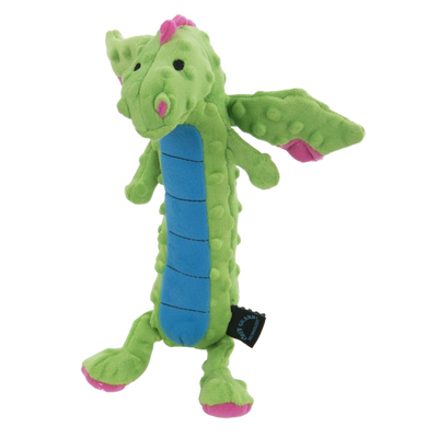 Godog Dragons  Skinny With Chew Guard Technology Durable Plush Squeaker Dog Toy, Green, Large