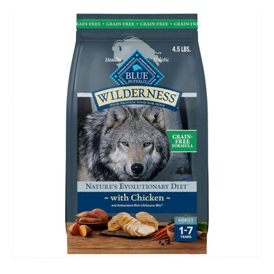 Blue Buffalo Wilderness Chicken Recipe High-Protein Grain-Free Adult Dry Dog Food, 4.5-lb