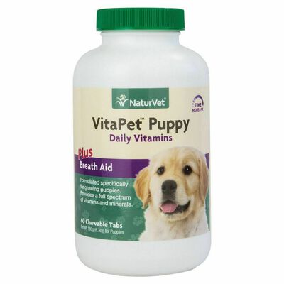 Naturvet Vitapet Puppy Daily Vitamins Plus Breath Aid For Puppies, 60 Count Time Release, Chewable Tablets, Made In The USA