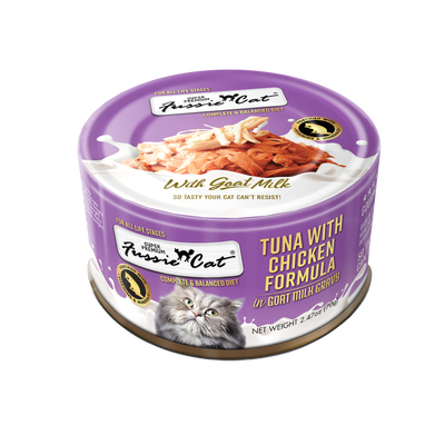 Fussie Cat Tuna with Chicken in goat milk gravy Can, 2.47-oz