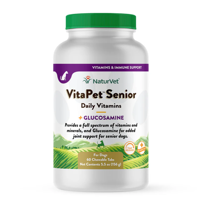 Naturvet Vitapet Senior Daily Vitamins Plus Glucosamine For Dogs, 60 Count Time Release, Chewable Tablets, Made In The USA