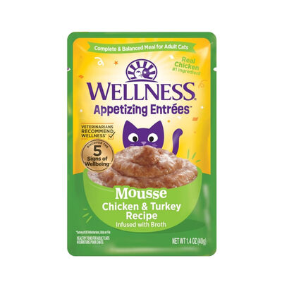 Wellness Appetizing Entrées Mousse Chicken & Turkey Recipe in Sauce Wet Cat Food Pouch, 1.4-oz