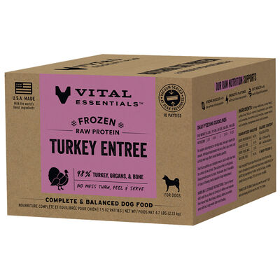 Vital Essentials Frozen Raw Turkey Entree Dog Food Patties, 4.7-lbs