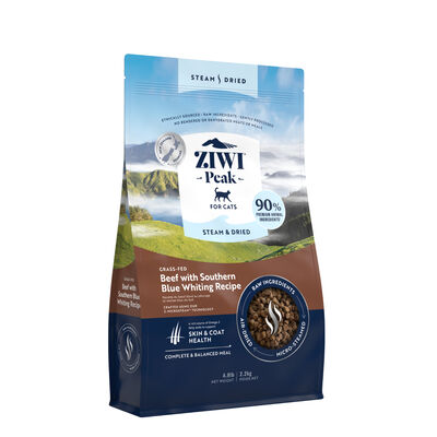 Ziwi Peak Steam & Dried Beef with Southern Blue Whiting Recipe Cat Food, 4.9-lb