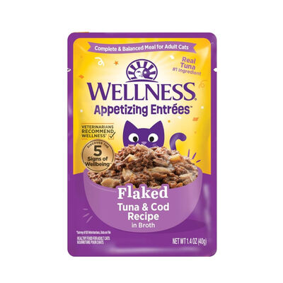 Wellness Appetizing Entrées Flaked Tuna & Cod Recipe in Sauce Wet Cat Food Pouch, 1.4-oz