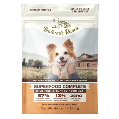Badlands Ranch Air- Dried Grain- Free Superfood Complete Wild Fish and Turkey Formula, 64-oz