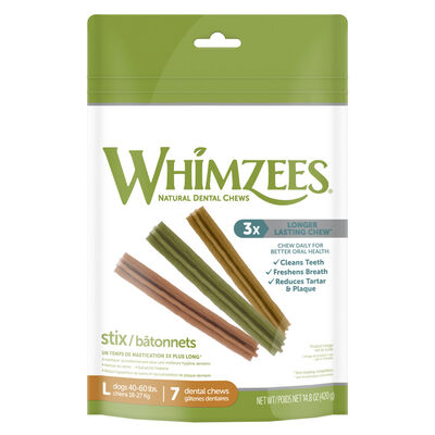 Whimzees Dog Stix Natural Dental Chews, Large