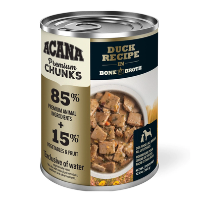 ACANA Premium Chunks Wet Dog Food Duck Recipe in Bone Broth, 12.8-oz