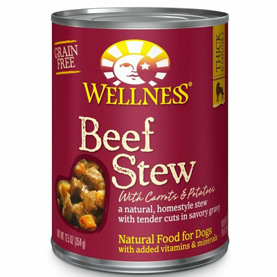 Wellness Thick & Chunky Natural Grain Free Canned Dog Food, Beef Stew, 12.5-oz Can