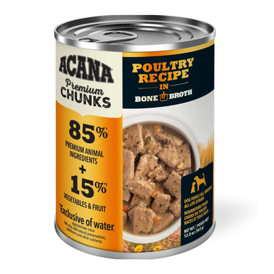 ACANA Premium Chunks Wet Dog Food Poultry Recipe in Bone Broth, 12.8-oz