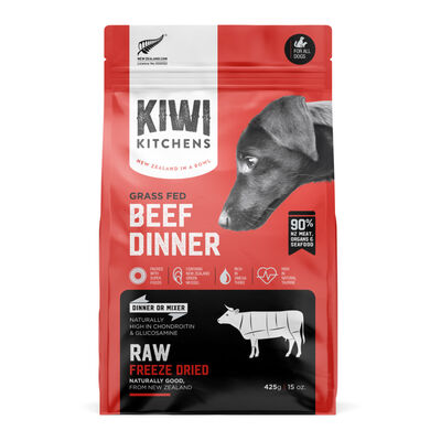 Kiwi Kitchens Raw Freeze Dried Beef Dinner Dog Food, 15-oz