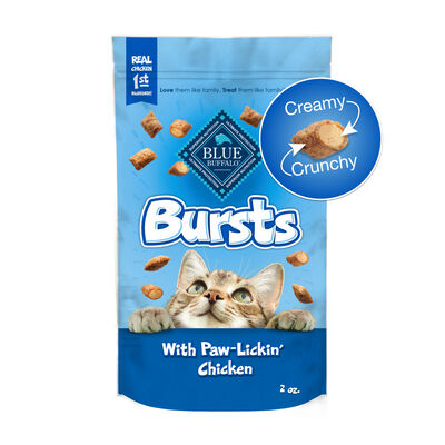 Blue Buffalo Bursts Paw-Lickin' Chicken Crunchy & CreamyCat Treats for Training, 2-oz