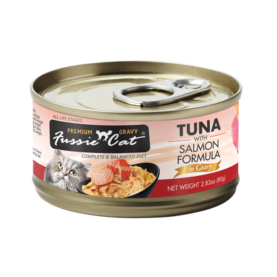 Fussie Cat Premium Tuna with Salmon in gravy Can, 2.82-oz