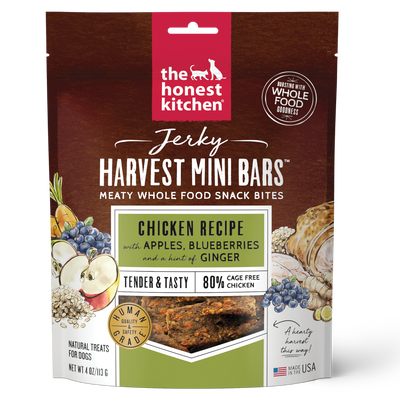 The Honest Kitchen Jerky Harvest Mini Bars: Chicken Recipe With Apples & Blueberries, 4-oz Bag