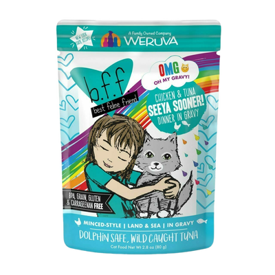 B.F.F. Omg - Best Feline Friend Oh My Gravy!, Seeya Sooner! With Chicken & Tuna In Gravy Cat Food By Weruva, 2.8-oz Pouch