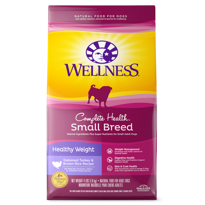 Wellness Complete Health Natural Dry Small Breed Healthy Weight Dog Food, Turkey & Rice, 4-lb Bag