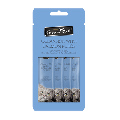 Fussie Cat Oceanfish with Salmon Puree, Pack of 4, 0.5-oz tubes