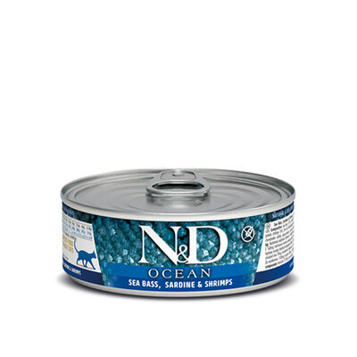 Farmina N&D Ocean Sea Bass, Sardine & Shrimp Stew Wet Food Cat Can, 2.5-oz