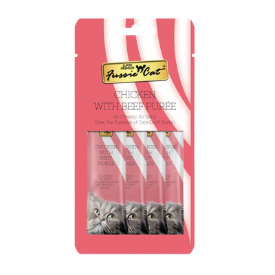 Fussie Cat Chicken with Beef Puree, Pack of 4, 0.5-oz tubes