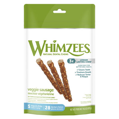 Whimzees Dog Veggie Sausage Natural Dental Chews, Small