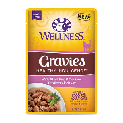 Wellness Healthy Indulgence Natural Grain Free Gravies with Tuna & Mackerel in Gravy Wet Cat Food Pouch, 3-oz