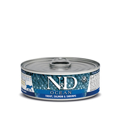 Farmina N&D Ocean Trout, Salmon & Shrimp Stew Wet Food Cat Can, 2.5-oz