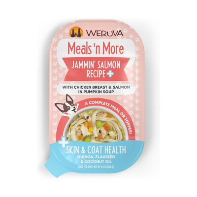 Weruva Meals 'n More Jammin' Salmon Recipe Plus Skin & Coat Health Wet Dog Food Cup, 3.5-oz