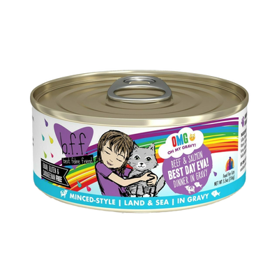 B.F.F. Omg - Best Feline Friend Oh My Gravy!, Best Day Eva! With Beef & Salmon In Gravy Cat Food By Weruva, 5.5-oz Can
