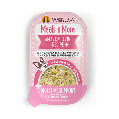Weruva Meals 'n More Amazon Livin' Recipe Plus Digestive Support Wet Dog Food Cup, 3.5-oz