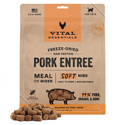 Vital Essentials Freeze-Dried Raw Pork Entree & Mixer Cat Food Soft Nibs, 12-oz