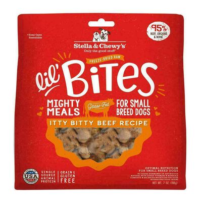 Stella & Chewy's Dog Freeze-Dried Raw, Lil' Bites For Small Breeds, Itty Bitty Beef Recipe, 7-oz