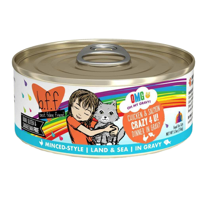 B.F.F. Omg - Best Feline Friend Oh My Gravy!, Crazy 4 U! With Chicken & Salmon In Gravy Cat Food By Weruva, 5.5-oz Can