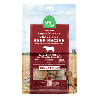 Open Farm Freeze-Dried Raw Patties Grass-fed Beef Recipe Dog Food, 10.5-oz