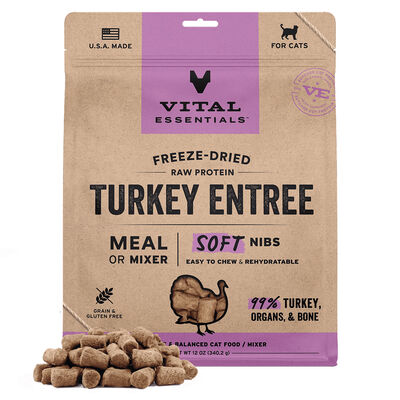 Vital Essentials Freeze-Dried Raw Turkey Entree & Mixer Cat Food Soft Nibs, 12-oz