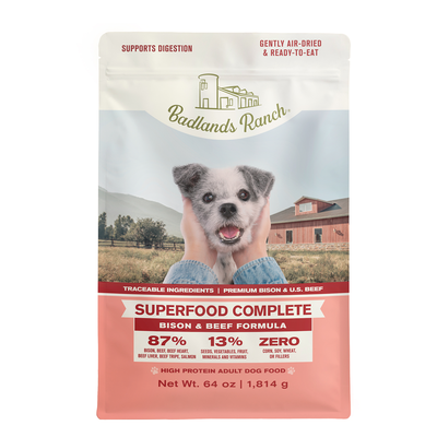 Badlands Ranch Air- Dried Grain- Free Superfood Complete Bison & Beef Formula, 64-oz