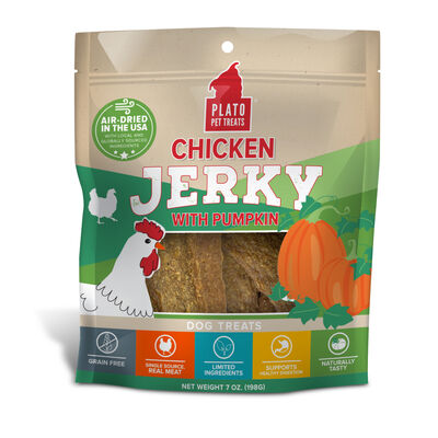 Plato Chicken Jerky with Pumpkin Dog Treats Bag, 7-oz