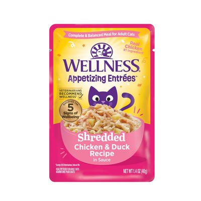Wellness Appetizing Entrées Shredded Chicken & Duck Recipe in Sauce Wet Cat Food Pouch, 1.4-oz