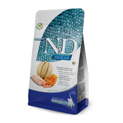 Farmina N&D Ocean Cod, Shrimp, Pumpkin and Cantaloupe Melon Kitten Dry Cat Food, 3.3-lb