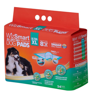 WizSmart All Day Dry Dog Pads Ultra XL (10+ Cups) 24 Count