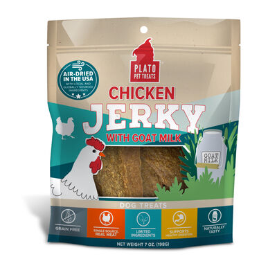 Plato Chicken Jerky with Goat's Milk Dog Treats Bag, 7-oz