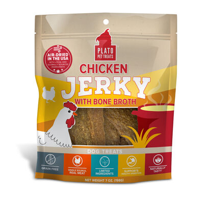 Plato Chicken Jerky with Bone Broth Dog Treats Bag, 7-oz