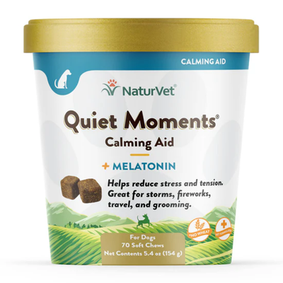 Naturvet Quiet Moments Dog Calming Aid Plus Melatonin, 70 Count Soft Chews, Made In The USA