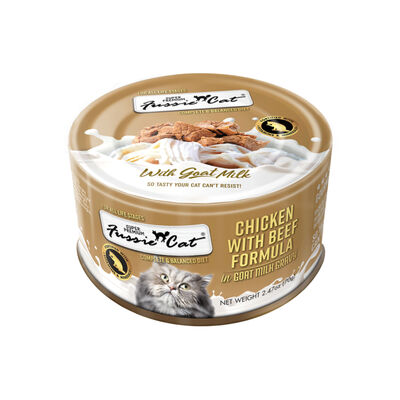 Fussie Cat Chicken with Beef Formula in Goat Milk Gravy Cat Can, 2.47-oz