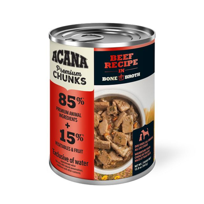 ACANA Premium Chunks Wet Dog Food Beef Recipe in Bone Broth, 12.8-oz