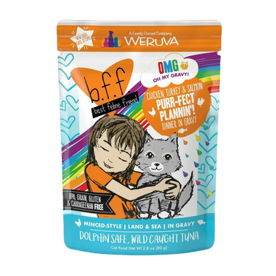 B.F.F. Omg - Best Feline Friend Oh My Gravy!, Purr-Fect Plannin'! With Chicken, Turkey & Salmon In Gravy Cat Food By Weruva, 2.8-oz Pouch
